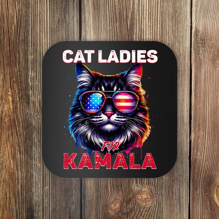 Cat Ladies For Kamala Funny Cat 2024 President Kamala Harris Coaster