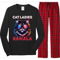 Cat Ladies For Kamala Funny Cat 2024 President Kamala Harris Long Sleeve Pajama Set