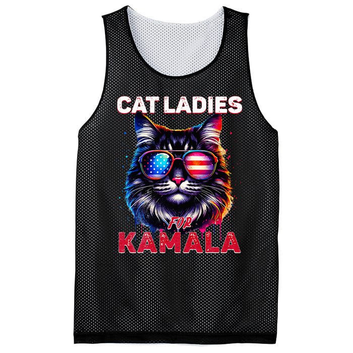 Cat Ladies For Kamala Funny Cat 2024 President Kamala Harris Mesh Reversible Basketball Jersey Tank