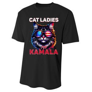 Cat Ladies For Kamala Funny Cat 2024 President Kamala Harris Performance Sprint T-Shirt