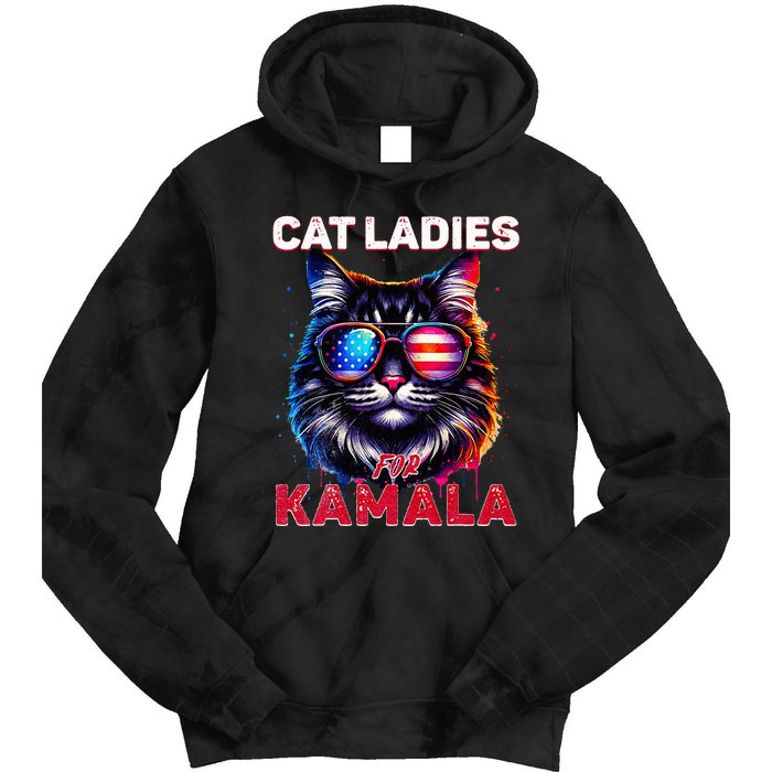 Cat Ladies For Kamala Funny Cat 2024 President Kamala Harris Tie Dye Hoodie