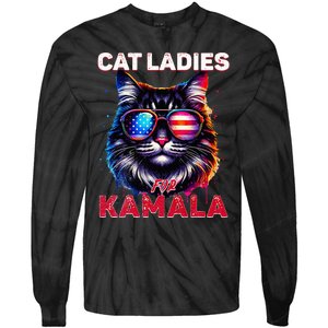 Cat Ladies For Kamala Funny Cat 2024 President Kamala Harris Tie-Dye Long Sleeve Shirt