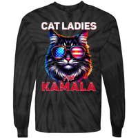 Cat Ladies For Kamala Funny Cat 2024 President Kamala Harris Tie-Dye Long Sleeve Shirt