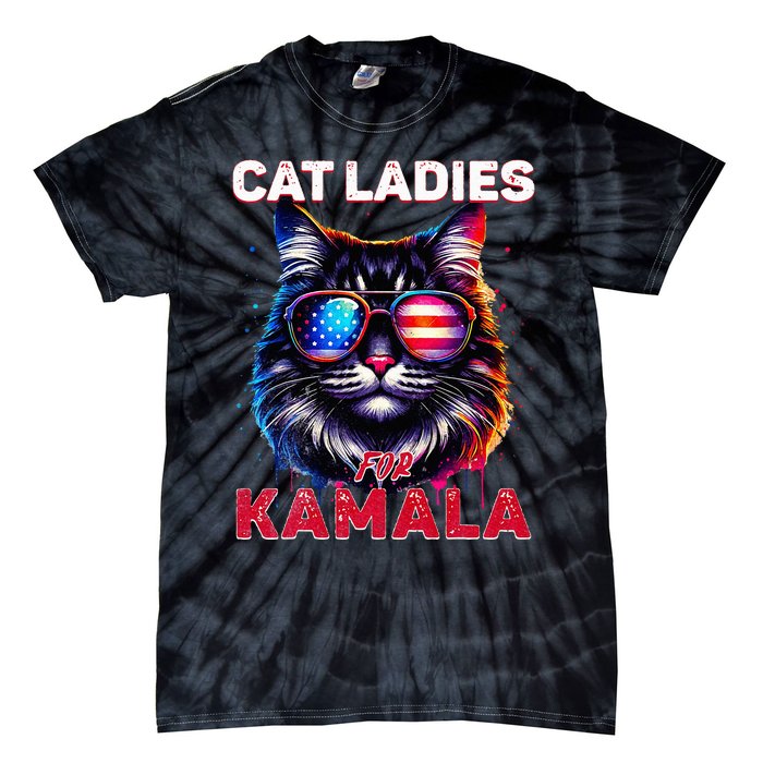 Cat Ladies For Kamala Funny Cat 2024 President Kamala Harris Tie-Dye T-Shirt