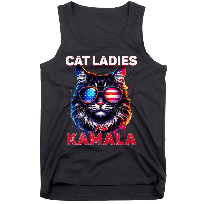 Cat Ladies For Kamala Funny Cat 2024 President Kamala Harris Tank Top