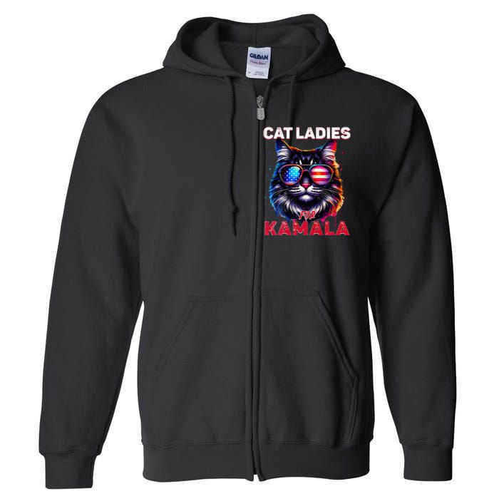 Cat Ladies For Kamala Funny Cat 2024 President Kamala Harris Full Zip Hoodie