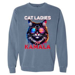 Cat Ladies For Kamala Funny Cat 2024 President Kamala Harris Garment-Dyed Sweatshirt