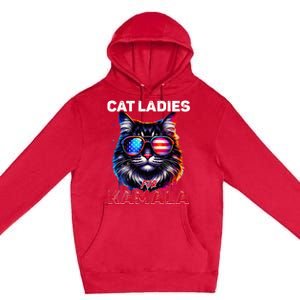 Cat Ladies For Kamala Funny Cat 2024 President Kamala Harris Premium Pullover Hoodie