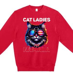 Cat Ladies For Kamala Funny Cat 2024 President Kamala Harris Premium Crewneck Sweatshirt