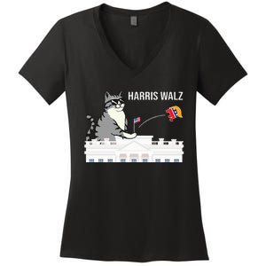 Cat Ladies For Kamala Harris Donald Trump 2024 Women's V-Neck T-Shirt