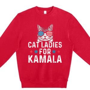 Cat Ladies For Kamala Funny Cat 2024 President Kamalaharris Premium Crewneck Sweatshirt