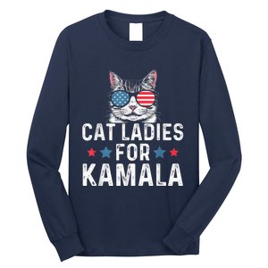 Cat Ladies For Kamala Funny Cat 2024 President Kamalaharris Long Sleeve Shirt