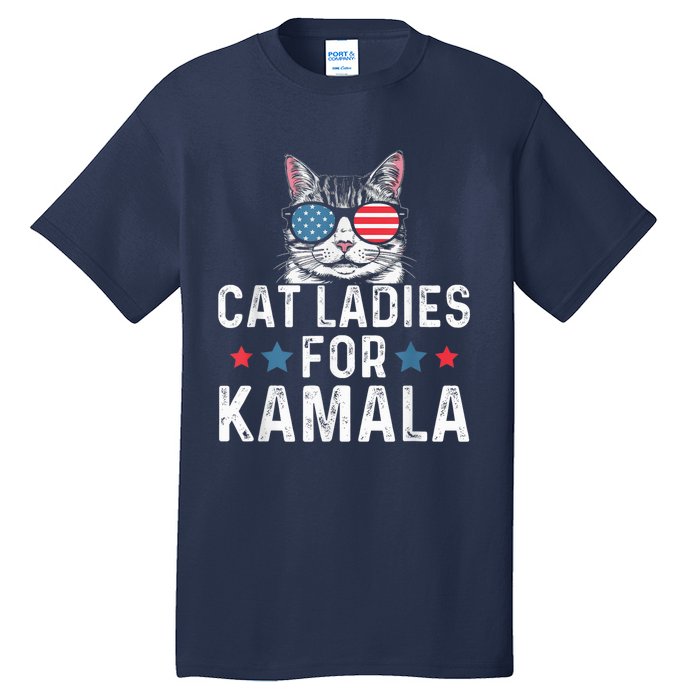 Cat Ladies For Kamala Funny Cat 2024 President Kamalaharris Tall T-Shirt