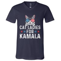 Cat Ladies For Kamala Funny Cat 2024 President Kamalaharris V-Neck T-Shirt