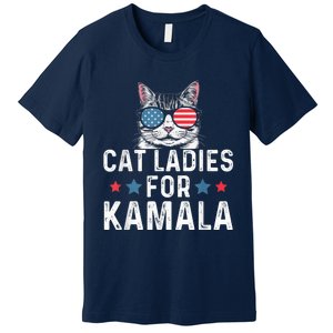 Cat Ladies For Kamala Funny Cat 2024 President Kamalaharris Premium T-Shirt