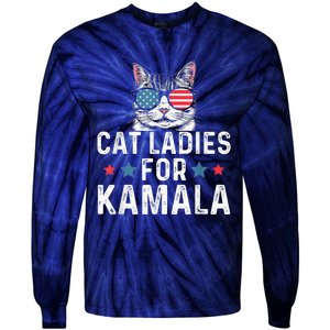 Cat Ladies For Kamala Funny Cat 2024 President Kamalaharris Tie-Dye Long Sleeve Shirt