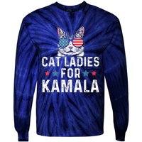 Cat Ladies For Kamala Funny Cat 2024 President Kamalaharris Tie-Dye Long Sleeve Shirt