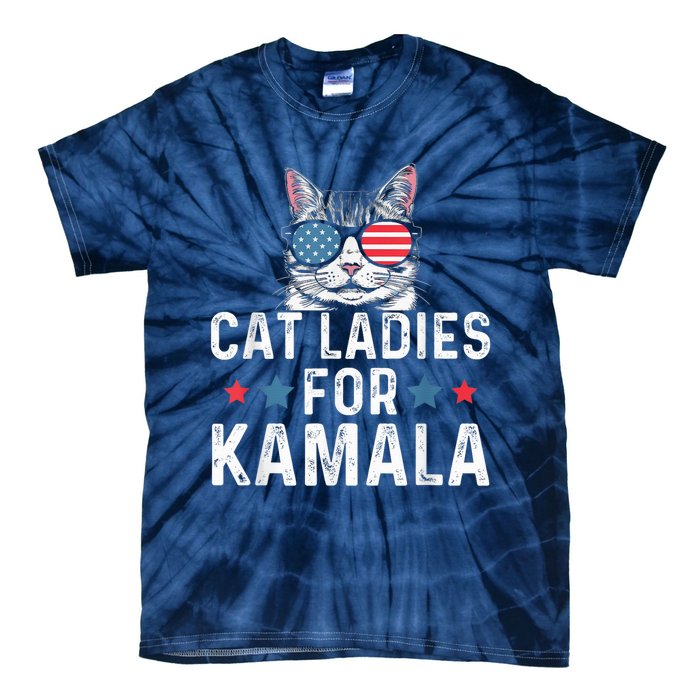 Cat Ladies For Kamala Funny Cat 2024 President Kamalaharris Tie-Dye T-Shirt