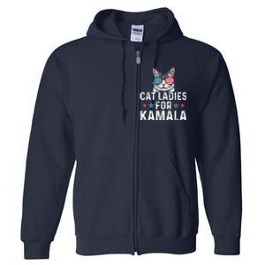 Cat Ladies For Kamala Funny Cat 2024 President Kamalaharris Full Zip Hoodie