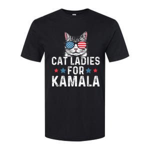 Cat Ladies For Kamala Funny Cat 2024 President Kamalaharris Softstyle CVC T-Shirt