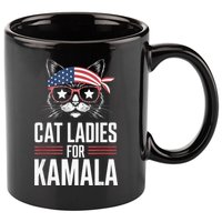 Cat Ladies For Kamala Funny Cat 2024 President Kamalaharris 11oz C Handle Ceramic Mug