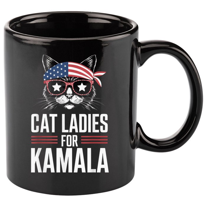 Cat Ladies For Kamala Funny Cat 2024 President Kamalaharris 11oz C Handle Ceramic Mug