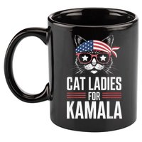 Cat Ladies For Kamala Funny Cat 2024 President Kamalaharris 11oz C Handle Ceramic Mug