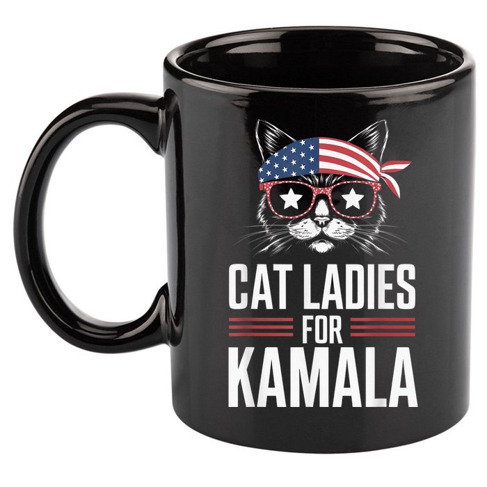 Cat Ladies For Kamala Funny Cat 2024 President Kamalaharris 11oz C Handle Ceramic Mug