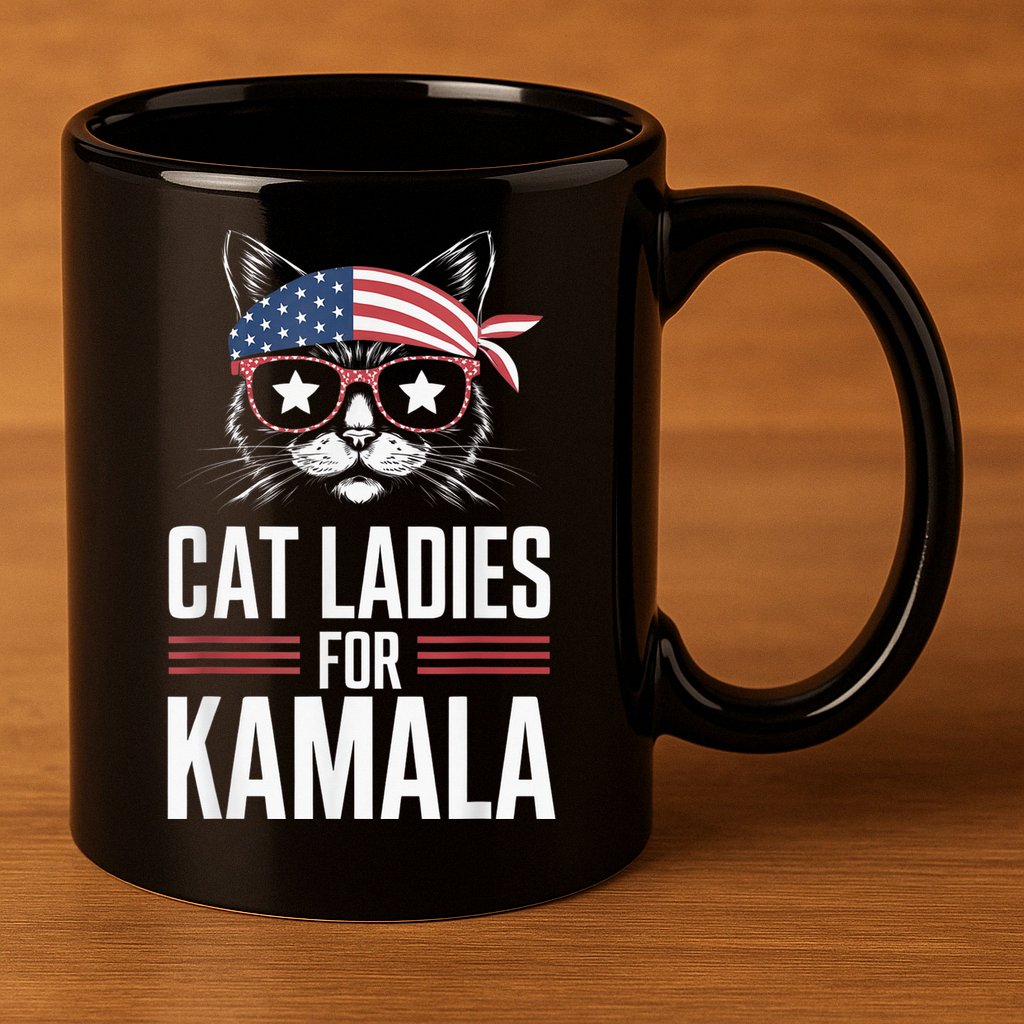 Cat Ladies For Kamala Funny Cat 2024 President Kamalaharris 11oz C Handle Ceramic Mug