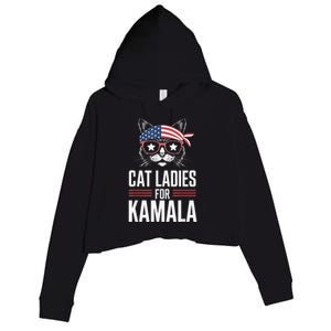 Cat Ladies For Kamala Funny Cat 2024 President Kamalaharris Crop Fleece Hoodie