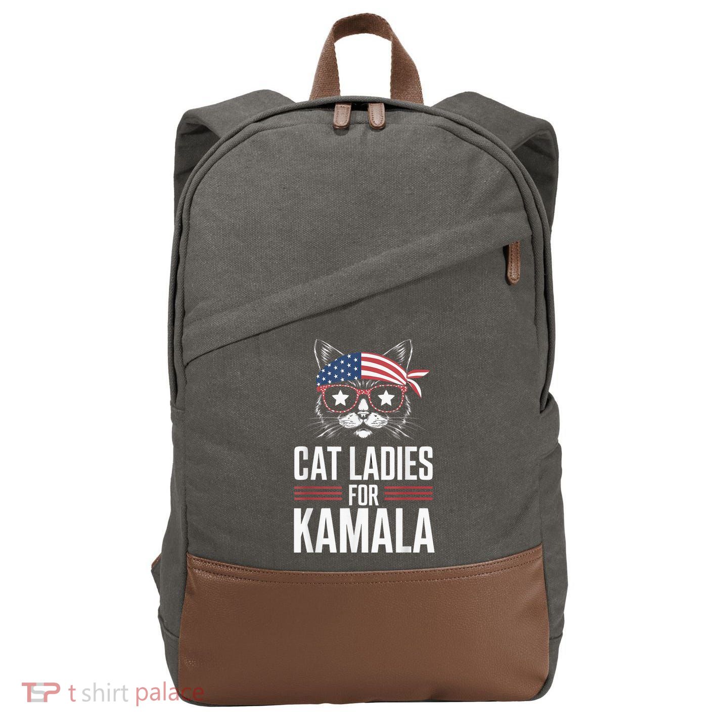 Cat Ladies For Kamala Funny Cat 2024 President Kamalaharris Cotton Canvas Backpack