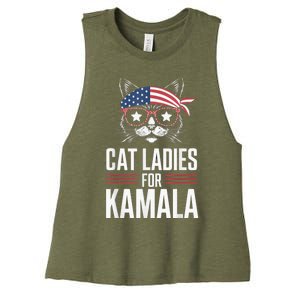 Cat Ladies For Kamala Funny Cat 2024 President Kamalaharris Women's Racerback Cropped Tank