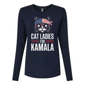 Cat Ladies For Kamala Funny Cat 2024 President Kamalaharris Womens Cotton Relaxed Long Sleeve T-Shirt