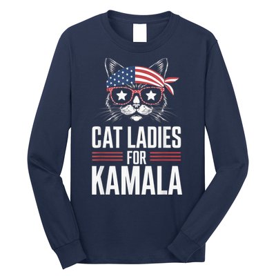 Cat Ladies For Kamala Funny Cat 2024 President Kamalaharris Long Sleeve Shirt