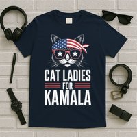 Cat Ladies For Kamala Funny Cat 2024 President Kamalaharris T-Shirt