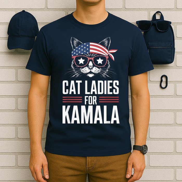Cat Ladies For Kamala Funny Cat 2024 President Kamalaharris T-Shirt