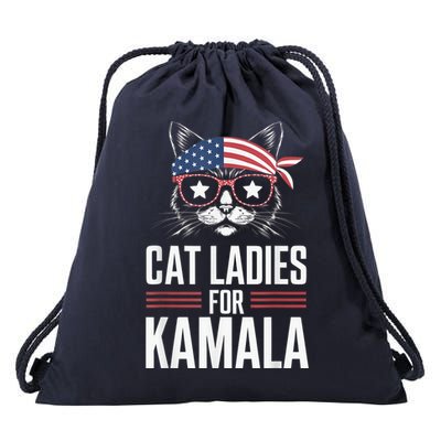 Cat Ladies For Kamala Funny Cat 2024 President Kamalaharris Drawstring Bag
