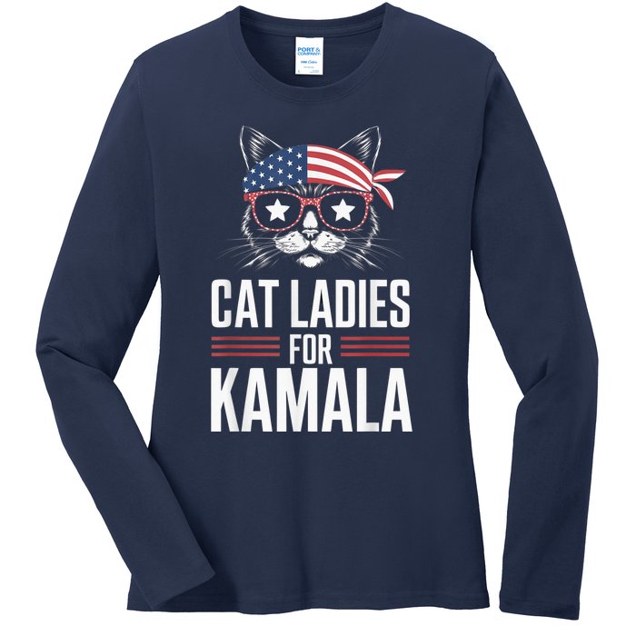 Cat Ladies For Kamala Funny Cat 2024 President Kamalaharris Ladies Long Sleeve Shirt