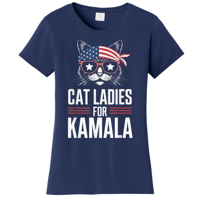 Cat Ladies For Kamala Funny Cat 2024 President Kamalaharris Women's T-Shirt