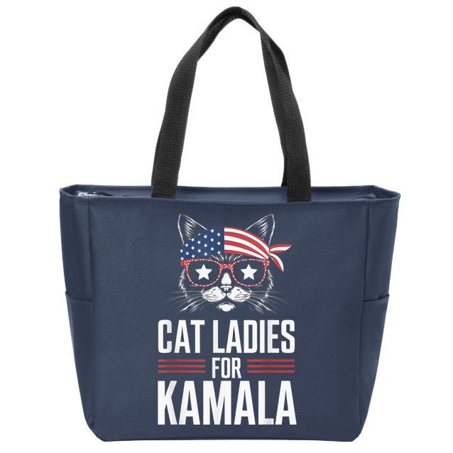 Cat Ladies For Kamala Funny Cat 2024 President Kamalaharris Zip Tote Bag