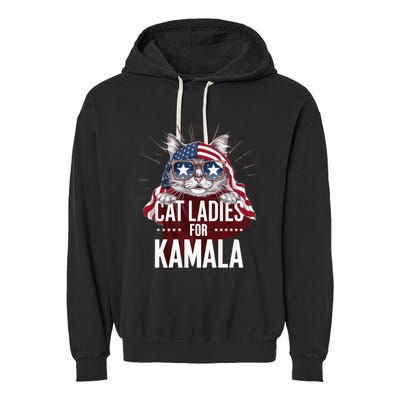 Cat Ladies For Kamala Funny Cat 2024 President Kamalaharris Garment-Dyed Fleece Hoodie