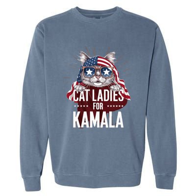 Cat Ladies For Kamala Funny Cat 2024 President Kamalaharris Garment-Dyed Sweatshirt