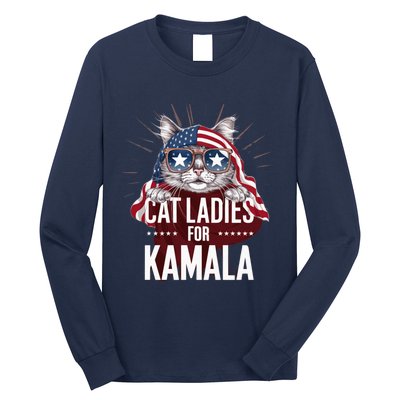 Cat Ladies For Kamala Funny Cat 2024 President Kamalaharris Long Sleeve Shirt