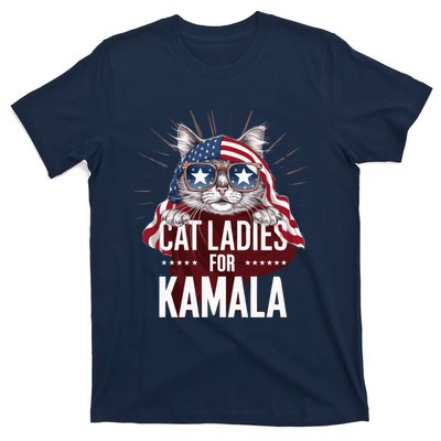 Cat Ladies For Kamala Funny Cat 2024 President Kamalaharris T-Shirt