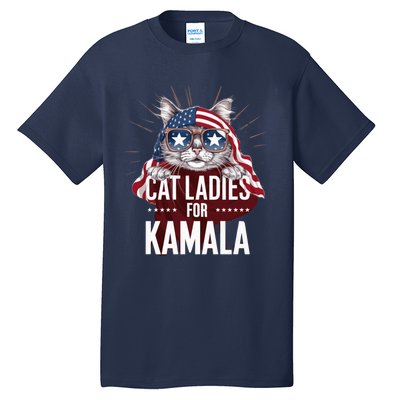 Cat Ladies For Kamala Funny Cat 2024 President Kamalaharris Tall T-Shirt