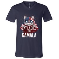 Cat Ladies For Kamala Funny Cat 2024 President Kamalaharris V-Neck T-Shirt