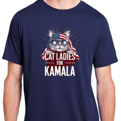 Cat Ladies For Kamala Funny Cat 2024 President Kamalaharris Adult ChromaSoft Performance T-Shirt