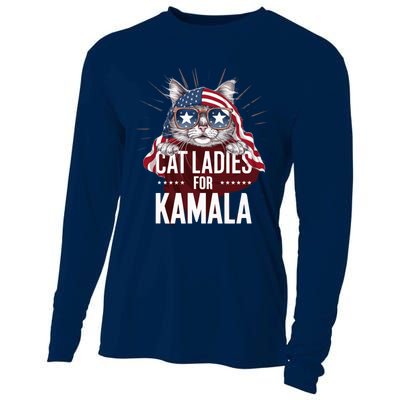 Cat Ladies For Kamala Funny Cat 2024 President Kamalaharris Cooling Performance Long Sleeve Crew