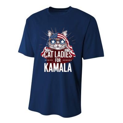 Cat Ladies For Kamala Funny Cat 2024 President Kamalaharris Performance Sprint T-Shirt