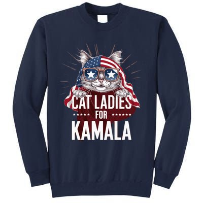 Cat Ladies For Kamala Funny Cat 2024 President Kamalaharris Tall Sweatshirt